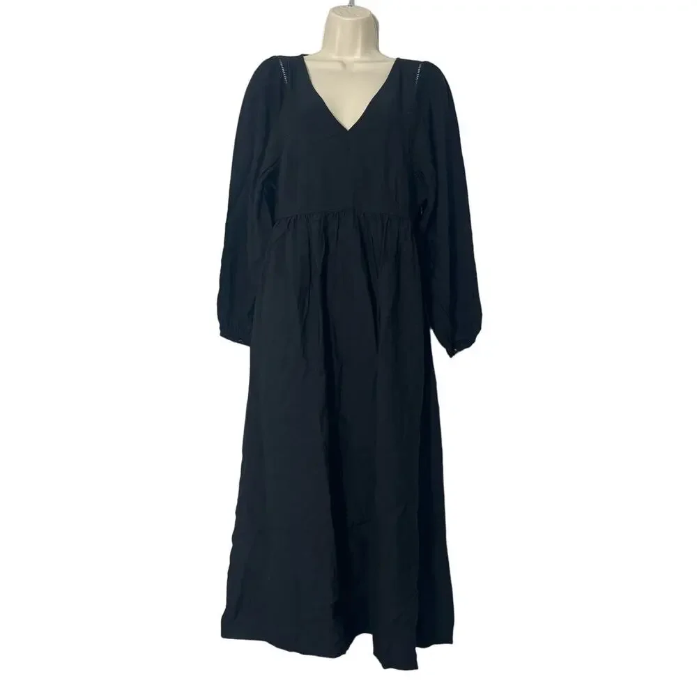NWT Madewell‎ V-Neck Empire Midi Dress in Black Size S - Picture 3 of 16
